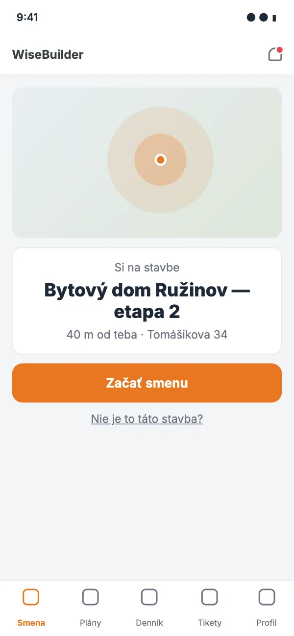 Phone: You're at Bytový dom Ružinov — etapa 2. Start shift?